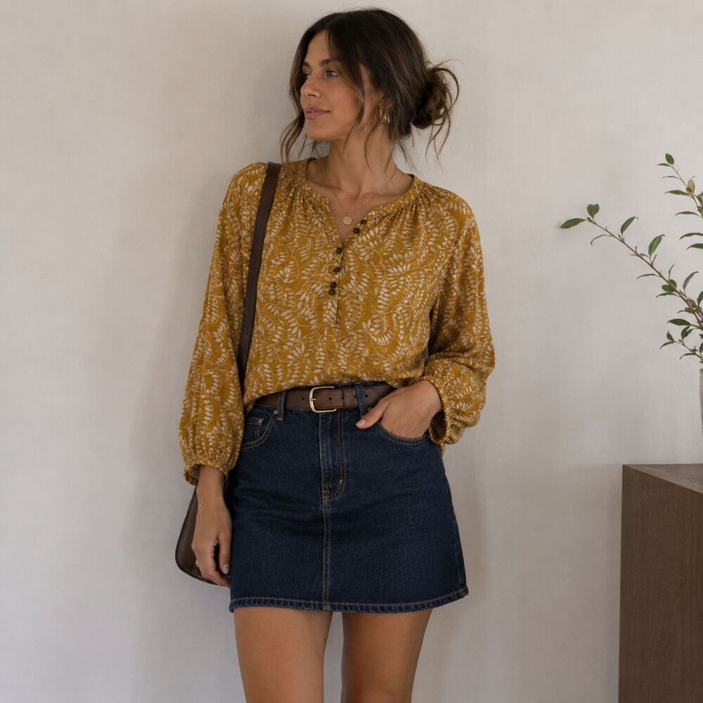 Anthropologie Blouse Womens XS Yellow Floral Raglan 3/4 Sleeve Boho Shirt Top
